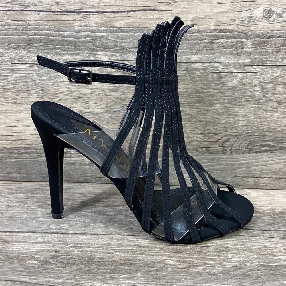 NEW Black Fringe Open Toe Stiletto Heels - Picture 2 of 9